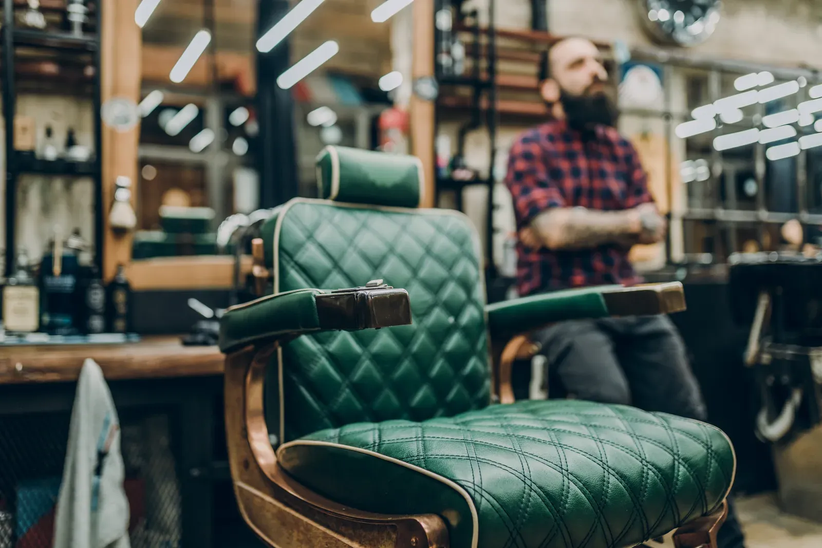 Classic barbershop interior with a leather barber chair