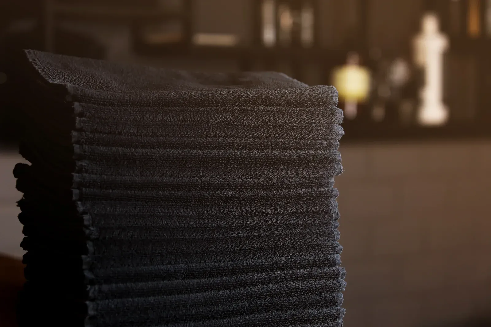 Fresh folded towels in a barbershop