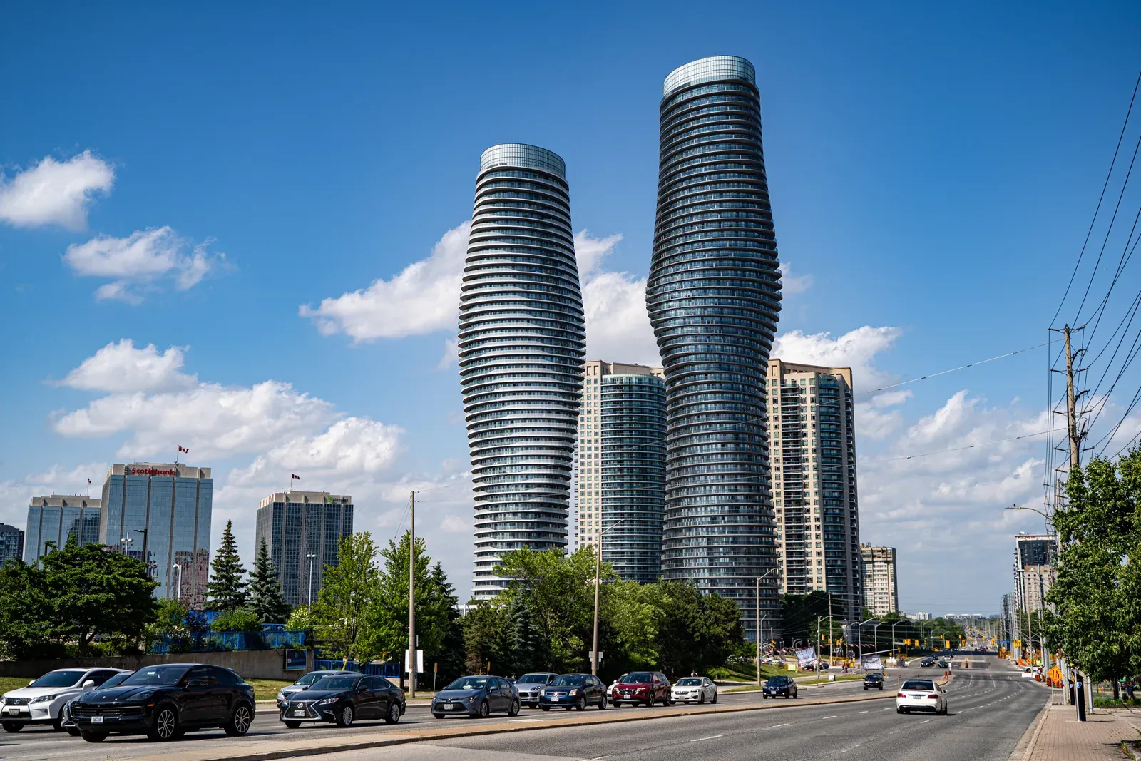 The curved Absolute World towers in Mississauga