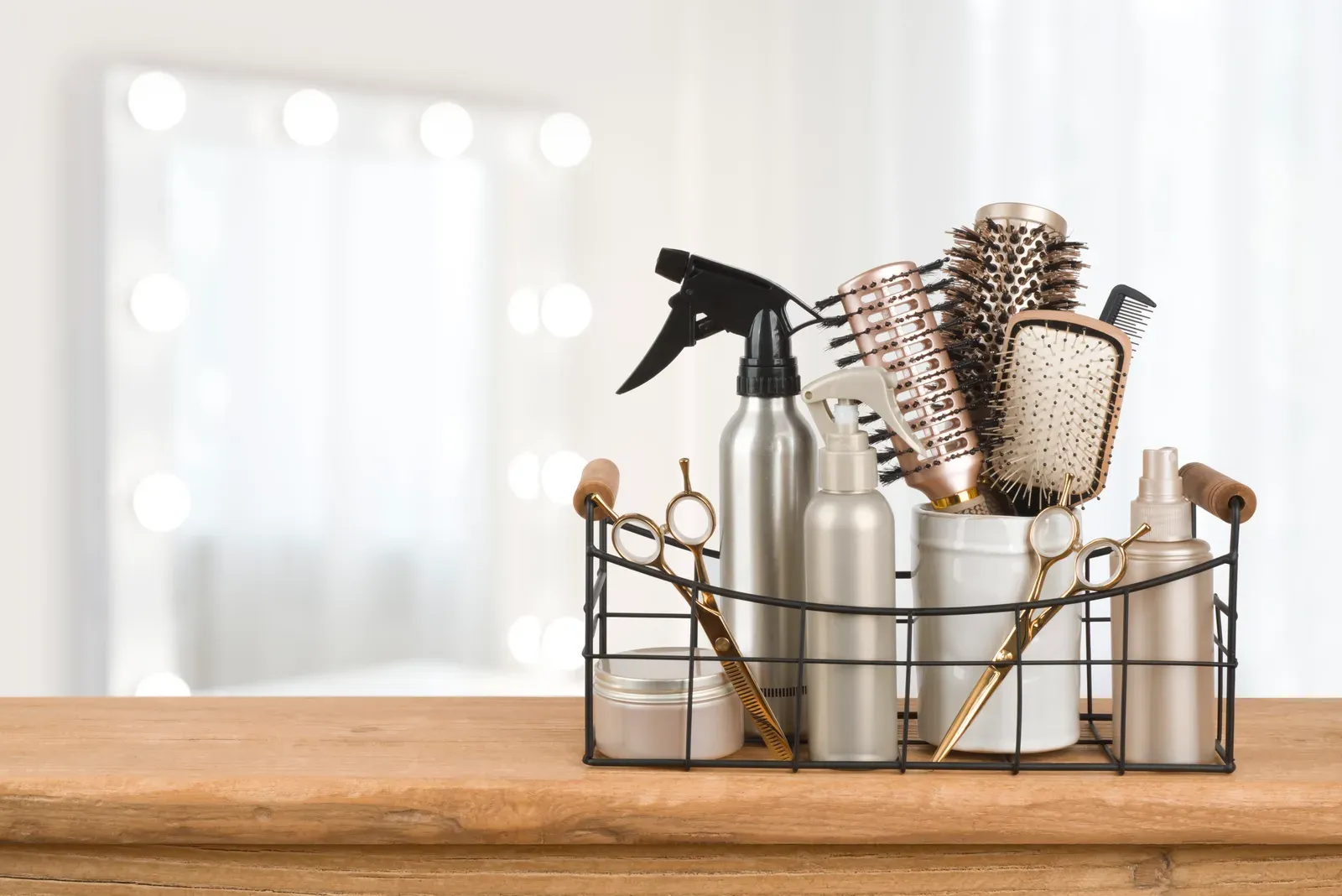 Barber and styling tools set out on a counter